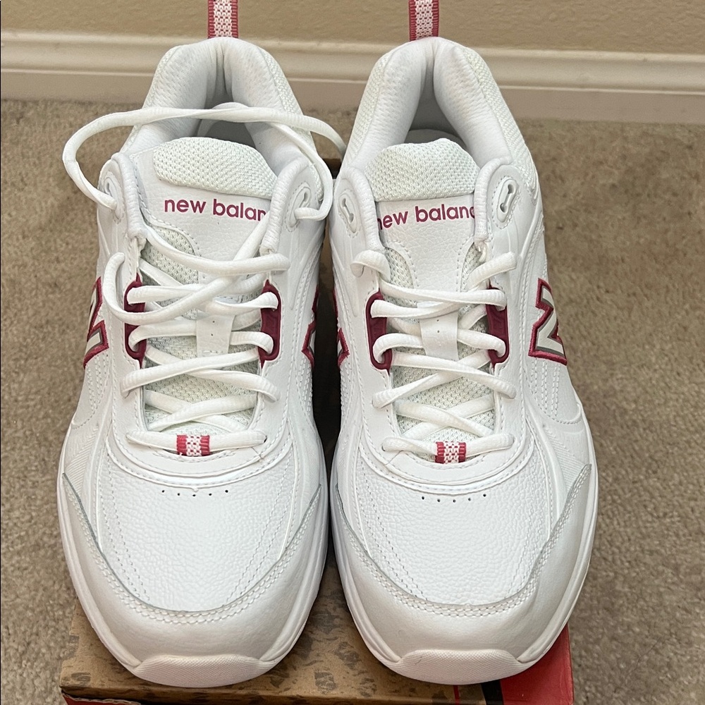 New Balance White Sneakers with Pink Details—NARROW WIDTH!!